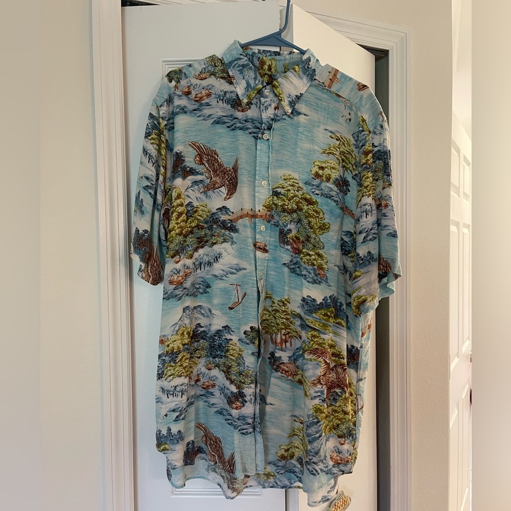Ralph Lauren Polo blue label men’s Asian scene landscape Hawaiian shirt XLT